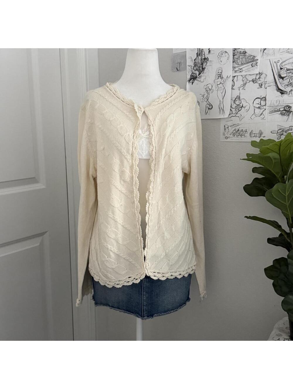 Coldwater Creek cream y2k lace cardigan
